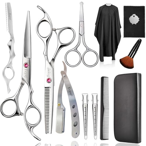Fcysy Professional Barber Scissors - Thinning Shears for Men & Women, Salon Hair Trimming Kit with Scissors Set Pink 13pcs
