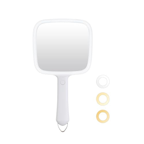 Hand Mirror with 3 Light Color, 6.2'' X 5.9'' Lighted Handheld Mirror White
