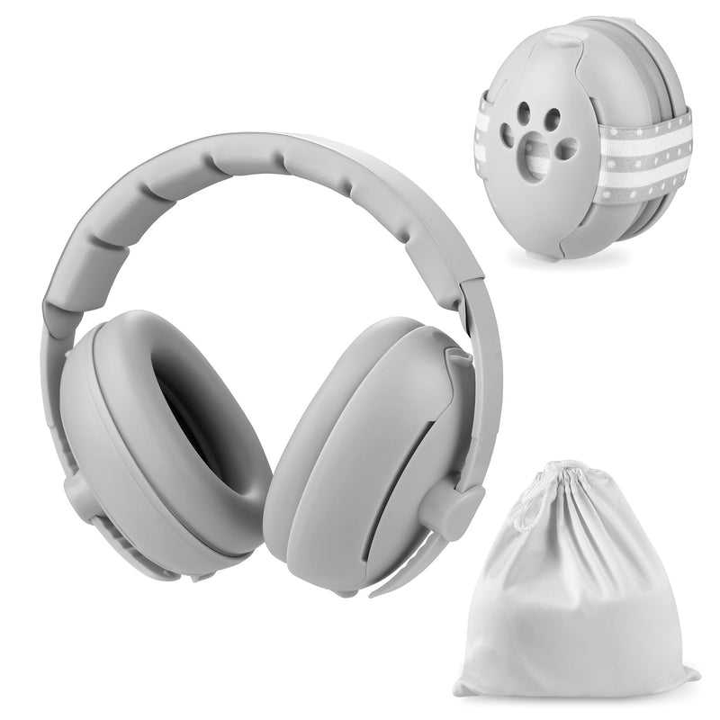 PandaEar Baby Ear Muffs, 2-in-1 Baby Ear Protection Noise Cancelling Headphones Ages 0-3 Years, Infant Hearing Protection Grey