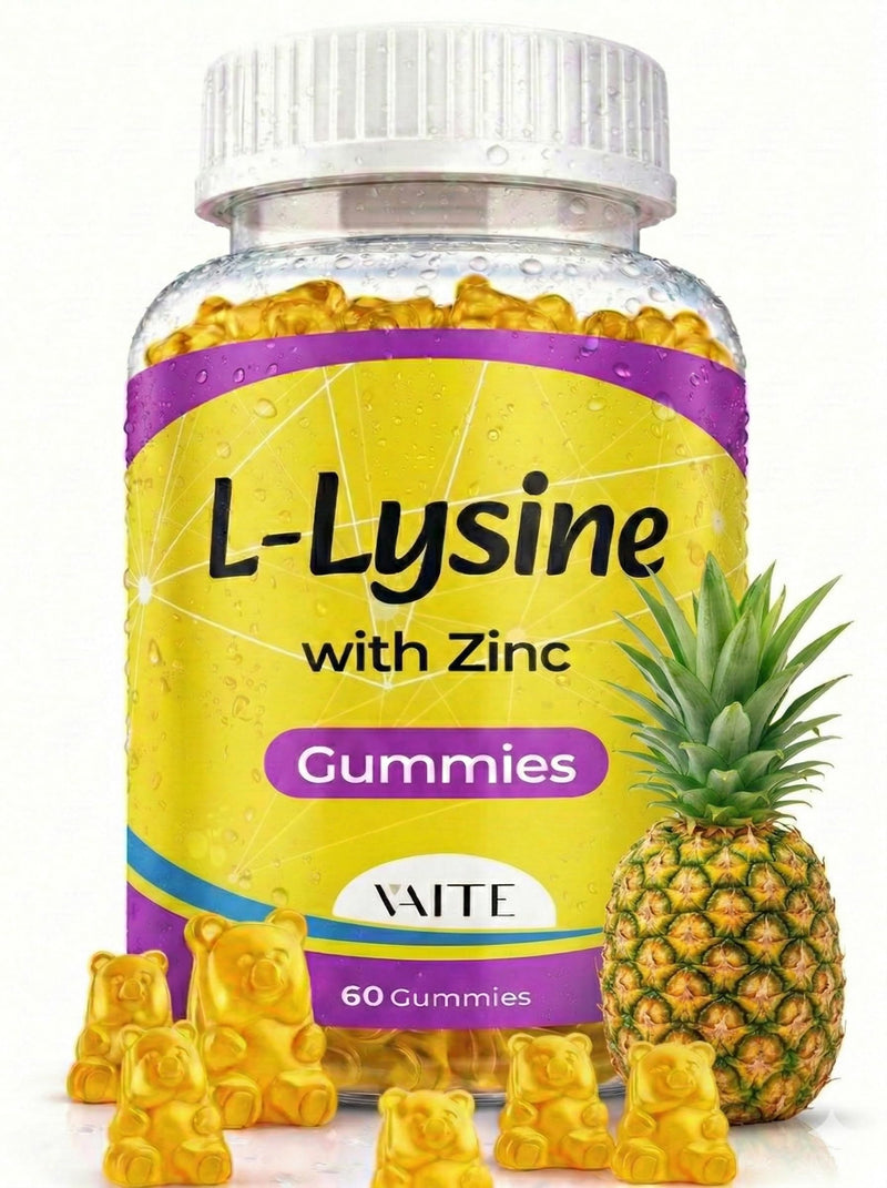 VAITE L Lysine Gummies 1000mg with Zinc - Supports Skin, Lip, Vegan, Gluten Free, 60 Chewable L-Lysine for Adults, Vitamins Tissue Health & Immune System, Amino Acid & Complex Supplements, Non-GMO 1 Pack