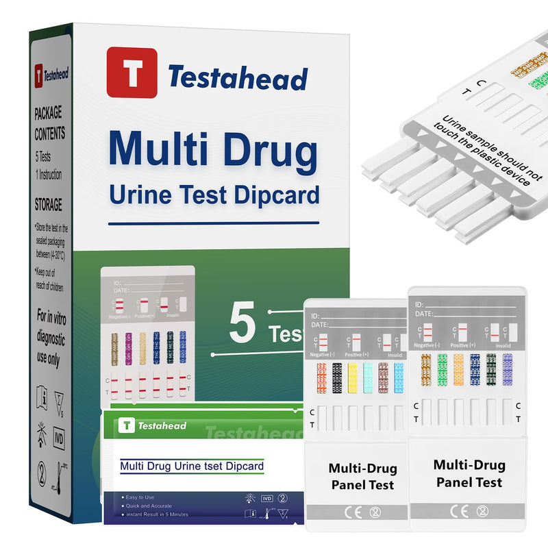 T TESTAHEAD Drug Test Kit - 12 Panel Home Urine Test Strips for Marijuana(THC),COC, and More | Instant Results | 5 Pack for Workplace, Healthcare & Personal Use
