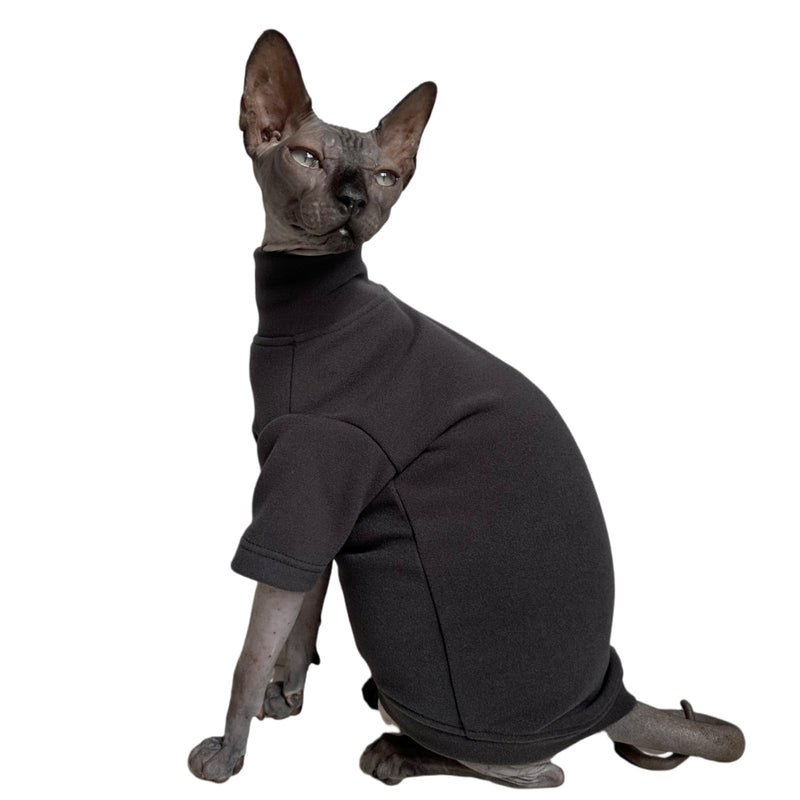 Sphynx Cats Solid Warm Fleece Shirt Cat Turtleneck Undershirt Thermal Hairless Cat Clothes for Sphynx, Devon, Cornish Cat Clothes and Small Kitten and Dogs (Deep Grey, Large) Deep Grey - BeesActive Australia