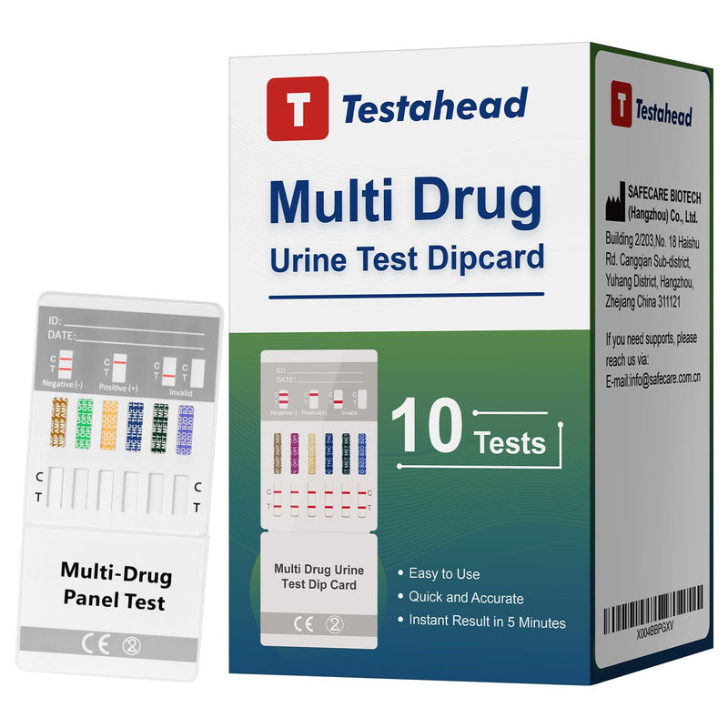 T TESTAHEAD Drug Test Kit 10 Pack, Home Drug Tests, 6 Panel Drug Test Urine, Tests for Marijuana (THC),COC,OPI 2000,AMP,BZO,MET 6 Panel-10 Pack - BeesActive Australia