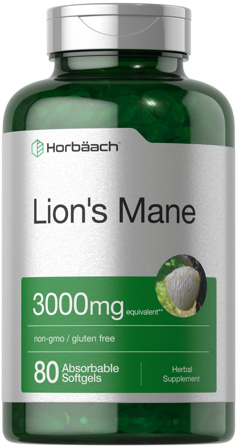 Horb√§ach Lions Mane Supplement | 3000mg | 80 Absorbable Softgels | Non-GMO & Gluten Free Extract - BeesActive Australia