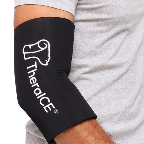 TheraICE Elbow Ice Pack Wrap, Tennis Elbow Compression Sleeve, Women & Men Black Large/X-Large