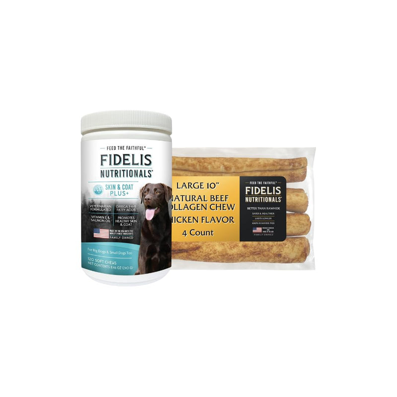FIDELIS Skin and Coat Supplement for Dogs (120 Vitamin Soft Chews) - Fidelis Collagen Chews Sticks for Dogs – Natural, Healthy Chew for All Dog Sizes 4 Pack - BeesActive Australia