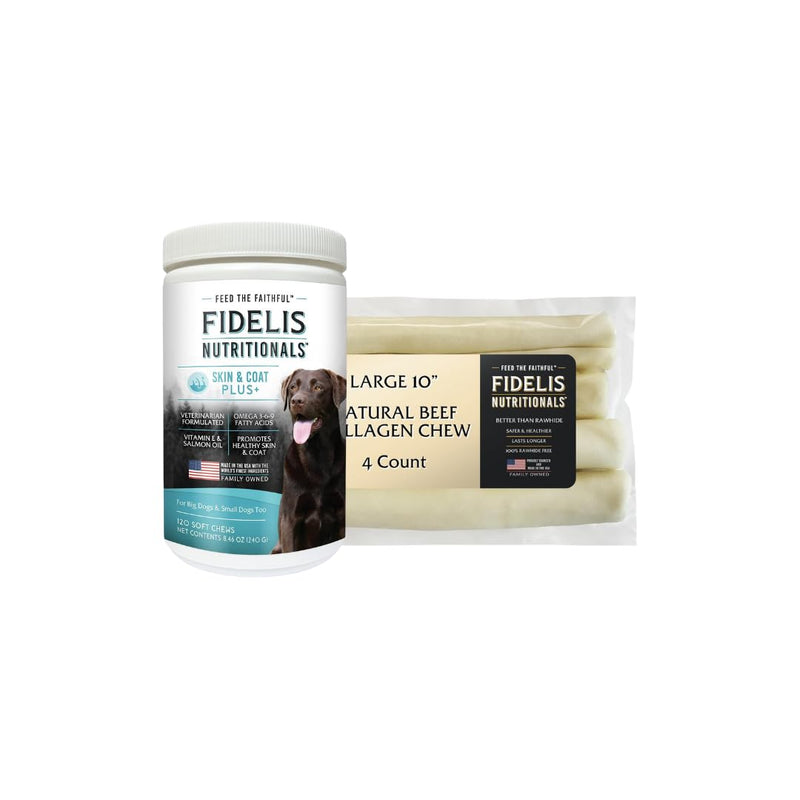 FIDELIS Skin and Coat Supplement for Dogs (120 Vitamin Soft Chews) - Fidelis Collagen Chews Sticks for Dogs – Natural, Healthy Chew for All Dog Sizes - 4 Pack - BeesActive Australia