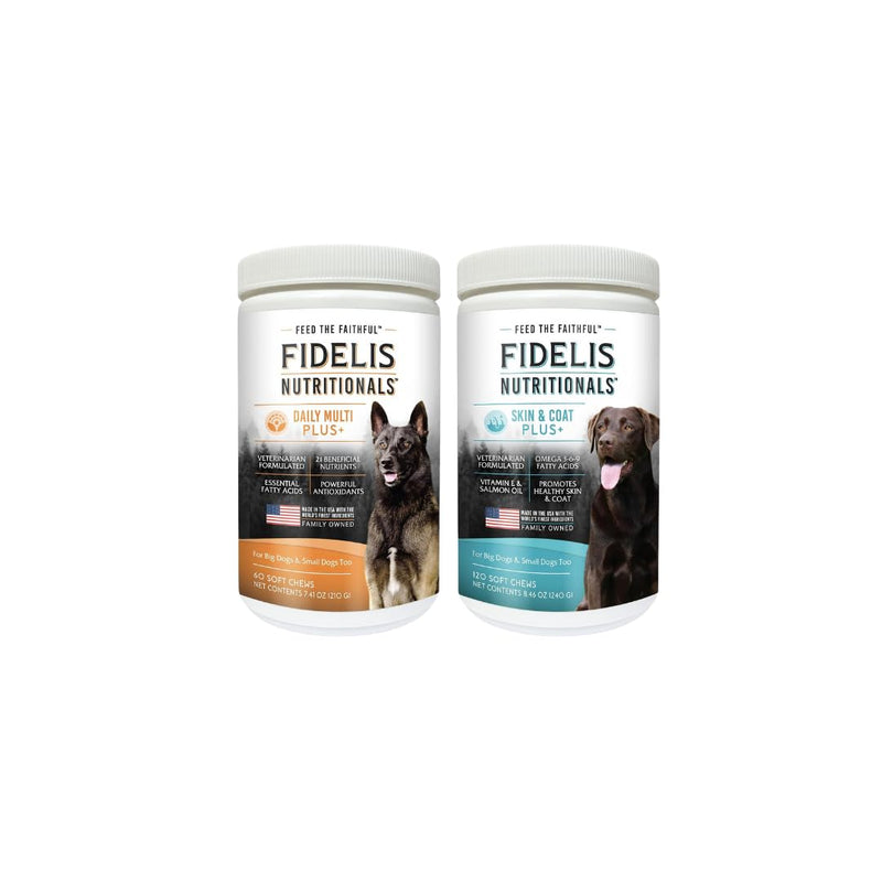 FIDELIS Dog Multivitamin Chewable (60 Vitamin Soft Chews) - FIDELIS Skin and Coat Supplement for Dogs (120 Vitamin Soft Chews) - BeesActive Australia
