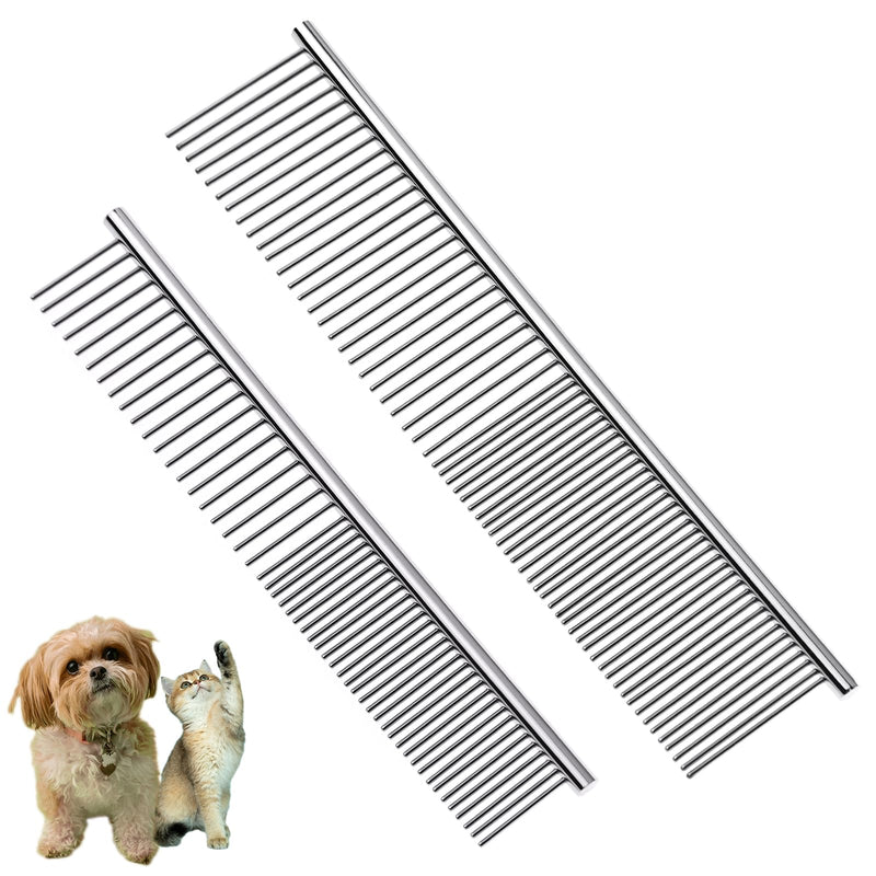 2PCS Dog and Cat Brush, Stainless Steel Dog Grooming Comb Kit, Detangler Deshedding Brush for Long Haired Dogs＆Cats, Dog Tangles Metal Comb＆Knots Hair Remover for Dog＆Cat Undercoat 6.4" 7.5" - BeesActive Australia