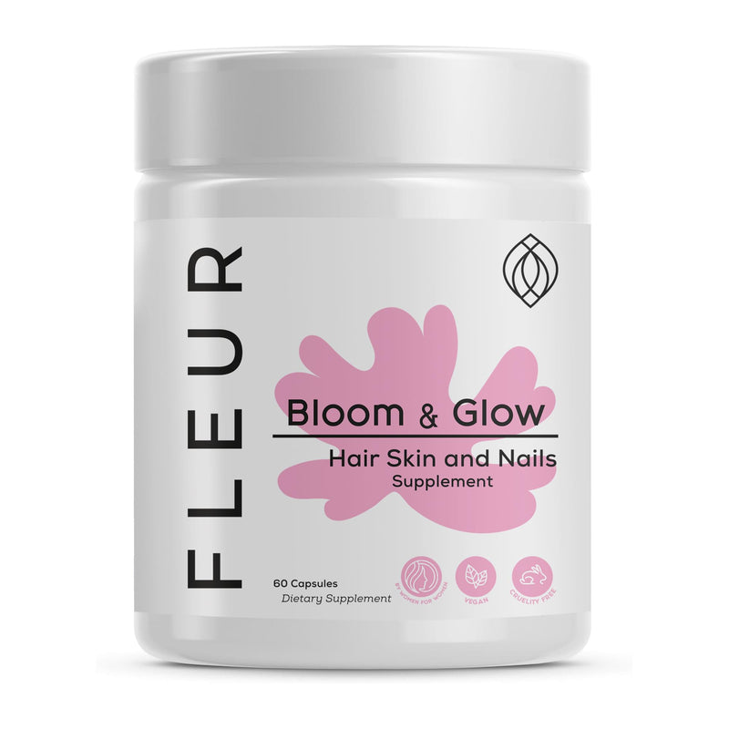 FLEUR Bloom & Glow Hair Skin and Nails Gummies, Hair Growth Supplement with Biotin & Inositol, Antioxidant Rich Vitamin A, C & E for Skin and Nail Repair, Sugar-Free, 60 Vegan Gummies