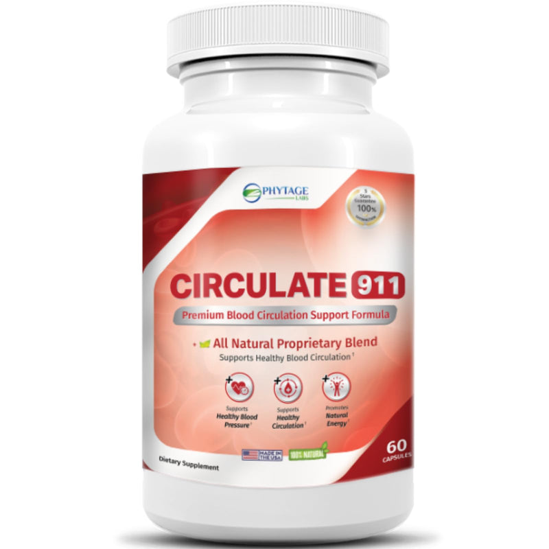 Circulate 911 – Premium Blood Flow Support Supplement – Natural Antioxidant Formula with Hawthorne, Olive Leaf & Green Tea – Supports Healthy Blood Pressure & Natural Energy – 60 Capsules