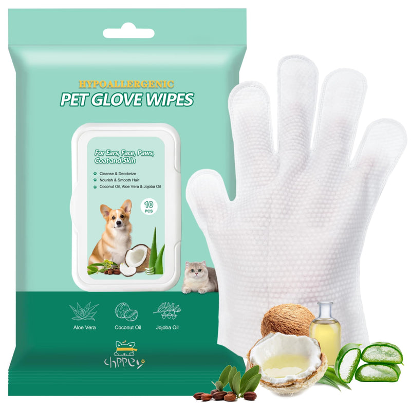 Pet Cleaning and Deodorizing Bathing Grooming Glove Wipes for Dogs and Cats, Extra Thick Nourish Fur No-Rinse Grooming Wipes for Daily Care and Travel, Hypoallergenic, 10 pcs Coconut Scent 10PCS - BeesActive Australia