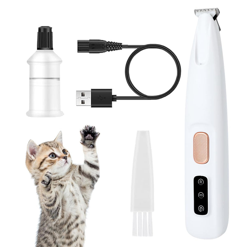 Dog Trimmer, Saffory Paw Trimmer, Saffory Electric Dog Trimmer for Paws, Pet Paws Trimmer with Led Light, Rechargeable Low Noise Pet Trimmer Hair Clipper-1set White with Oil - BeesActive Australia