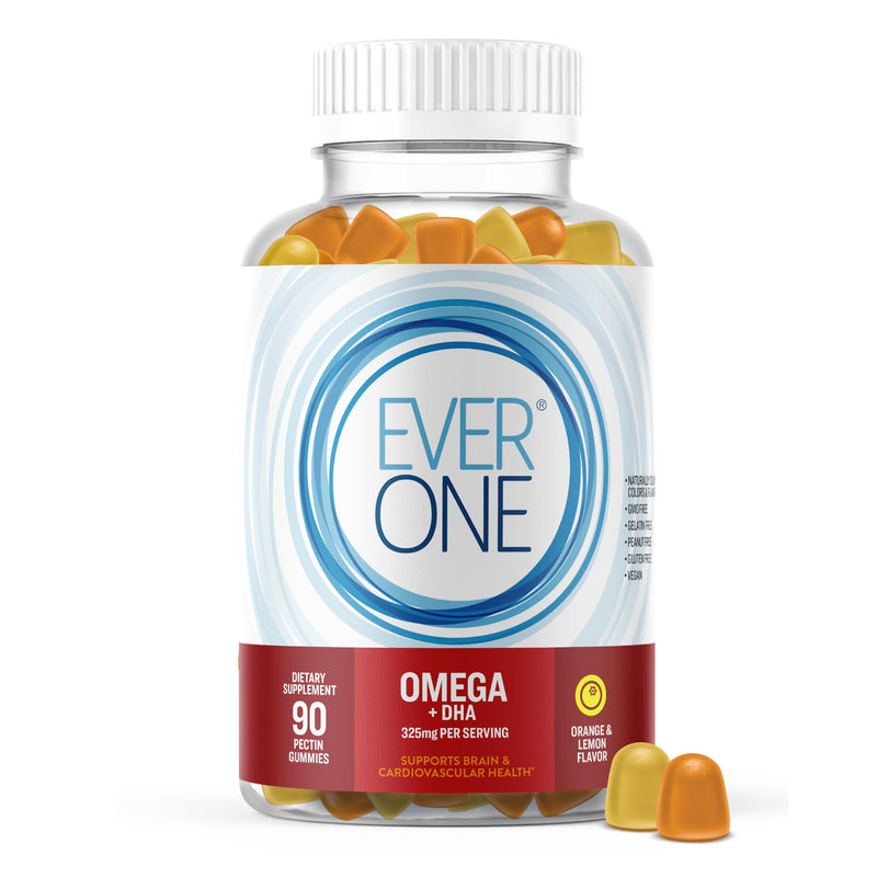 Ever One Omega Fish Oil Gummies for Adults & Teens with DHA, Omega 3, 6, 9 | Support Brain and Cardiovascular Health Supplement - Vegan, Gelatin Free, GMO Free - Orange & Lemon Flavored