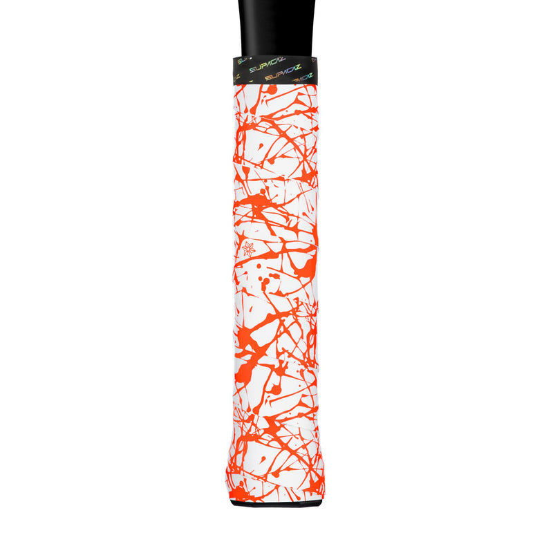 Supacaz Super Sticky Kush Neon Orange Splat Tennis Overgrip - Racket Dry Overwrap - Racquet Grip Tape - Over Grip Wrap - 3pk - BeesActive Australia