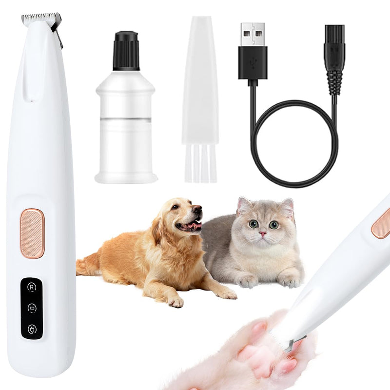 Dog Paw Trimmer,Saffory Paw Trimmer for Dogs,Electric Dog Trimmer for Paws,Pet Paws Trimmer with Led Light, Rechargeable Low Noise Pet Trimmer Hair Clipper (White) - BeesActive Australia