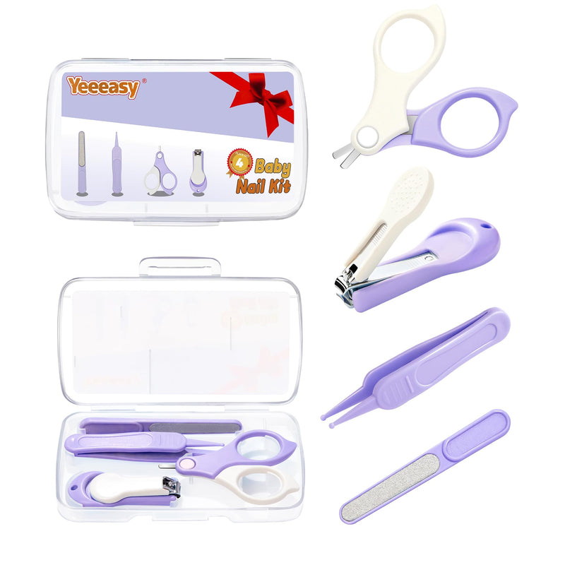 Baby Nail Clippers Kit ‚Äì 4-in-1 Grooming Set with Delicate Case, Scissors, File & Tweezers, Manicure Gift for Newborn, Infant, Toddler, Kids (Purple) Purple