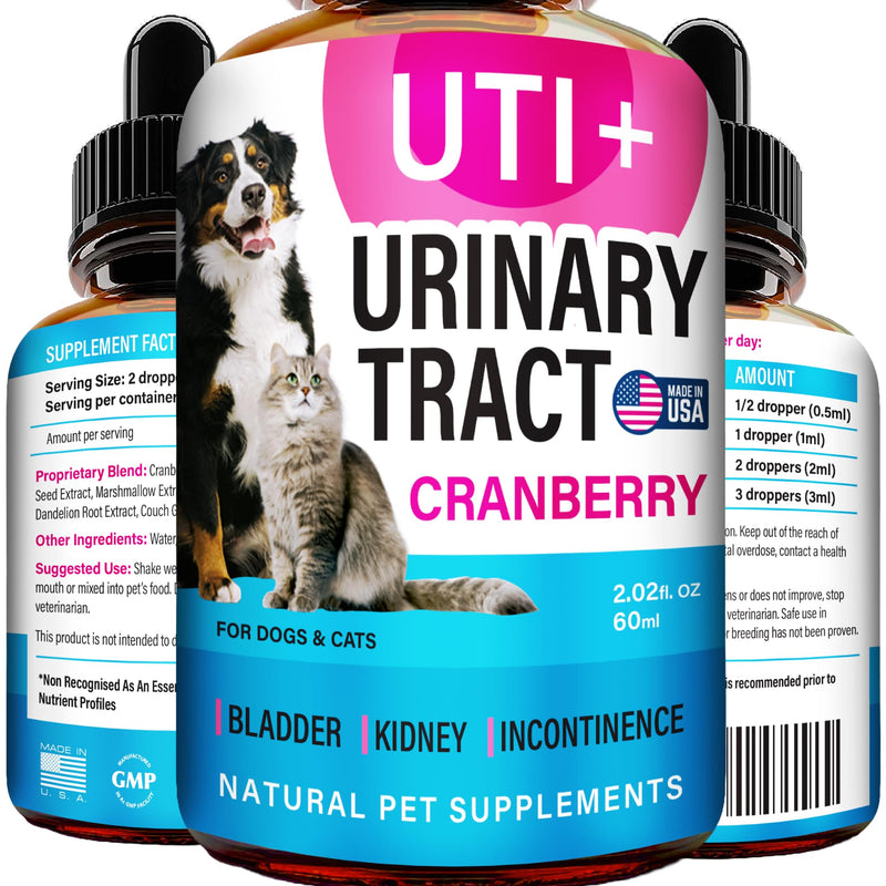Cat & Dog UTI Treatment - UTI Medicine & Urinary Tract Infection Treatment for Pets - Kidney Support - Bladder Control for Dogs Incontinence - Cat UTI Remedy - Cranberry Supplement - US Made - 2fl.oz UTI Supplement - PawsPlanet Australia
