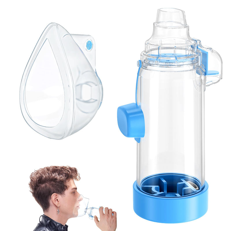 Handheld Inhaler Spacer for Infants, Children, and Adults - Anti-Static - Portable Design for Home, School, and Travel - Soft Silicone Mask - Nessi OTC Spacer - Easy to Clean (Blue Adult) Blue Adult - BeesActive Australia