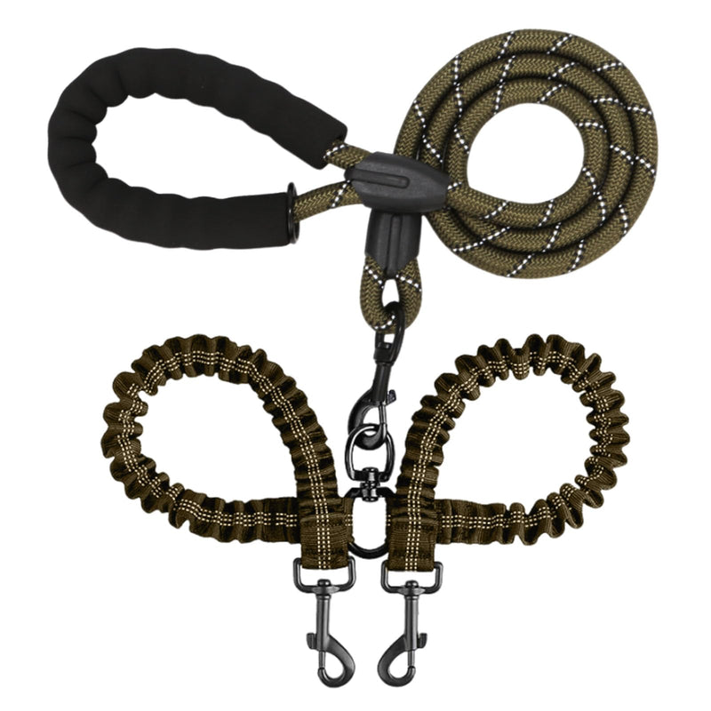 BAOBOTE Double Dog Leash,Dual Dog Leash with Shock Absorbing Bungee Reflective for Two Dogs 360 Swivel No Tangle Dog Leash(Army Green) Army Green - BeesActive Australia