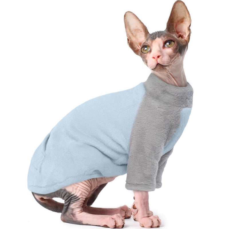 T'CHAQUE Sphynx Cat Clothes, Soft Fleece Cat Sweaters for Cats Only, Pullover Shirt for Cat, Cat Pajamas with Sleeves, Kitten Hairless Cat Winter Clothes, Winter Warm Cat Outfit Onesie Jumpsuit Hoodie Large Blue - BeesActive Australia