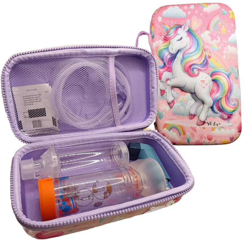 – Unicorn Kids Inhaler & Spacer Semi-Rigid EVA Case – Protective Asthma Travel Bag for Inhalers, Chambers & Portable Nebulizers – Washable Organizer - (Only the Case) - BeesActive Australia