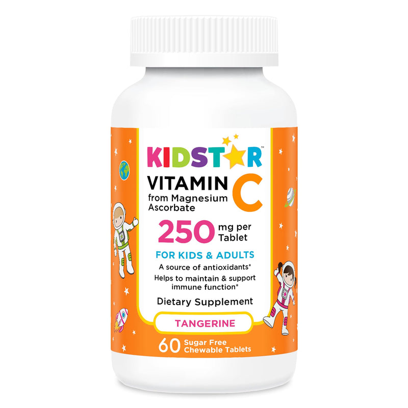 KidStar Nutrients Vitamin C Chewable Tablet, Sugar-Free, Tangerine Flavor, 250mg Magnesium Ascorbate, 60 CT