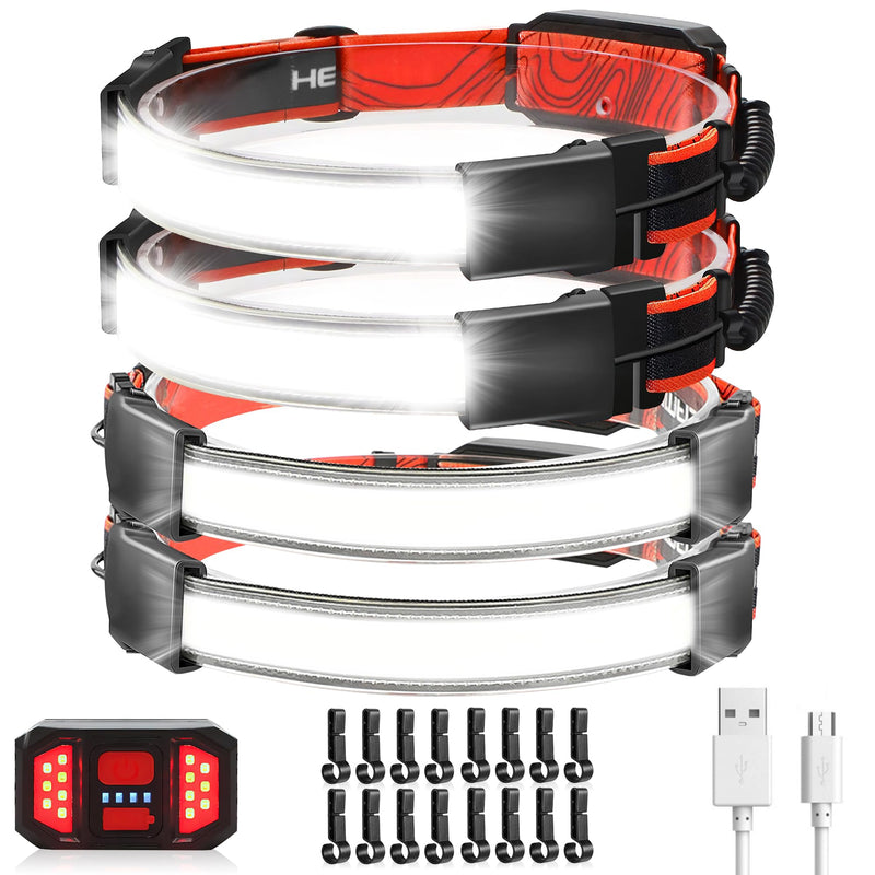 Rechargeable Headlamp 4 Pack, 1000 Lumen 230° Wide Beam Headlamp with 3 Modes, Super Bright LED Headlamp, Lightweight Illumination Head Lamp with Red Taillight for Hiking, Running, Fishing, Camping
