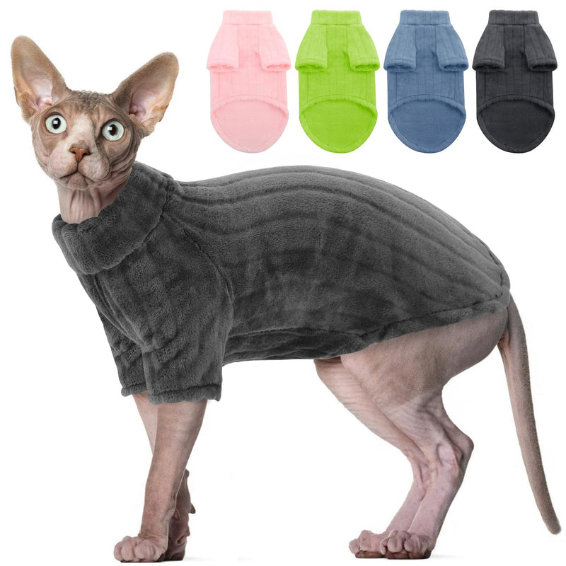 SUNFURA Sweaters for Cats, Hairless Sphynx Cat Sweater Kitten Pullover with Sleeves, Warm and Soft Cat Pajamas Fleece Cat Sweatshirt Jumpsuit, Turtleneck Cat Clothes for Fall Winter, Gray L Large Deep Grey - BeesActive Australia
