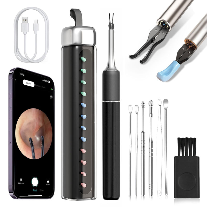 CozyZen Ear Wax Removal Tool S5 with 10 MP Camera Otoscope, Omnidirectional Tweezer, Crodless Earwax Remover Tool with 12 Ear Spoon, Wireless Ear Cleaner with Light for iOS & Android (Black) Black - BeesActive Australia