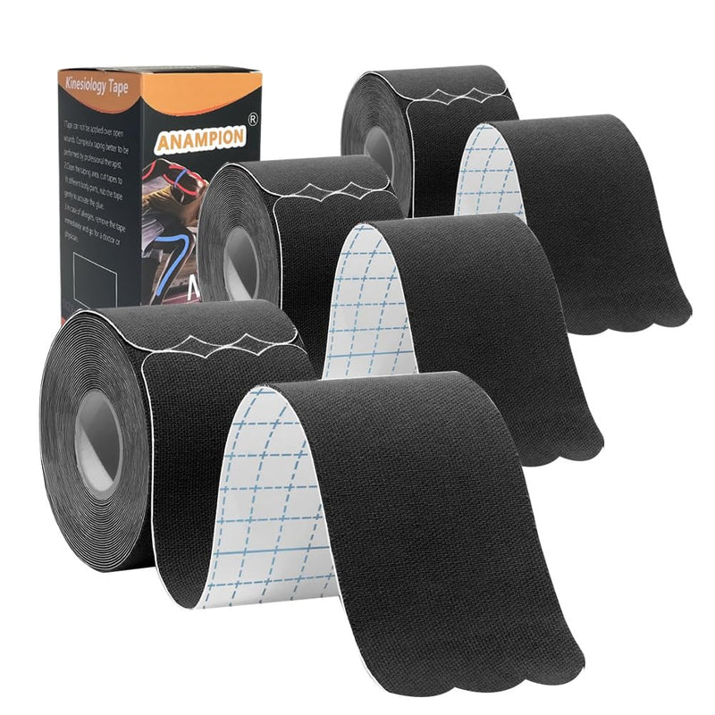Kinesiology Tape Pro Athletic Sports (3 Rolls,60 Precut Strips) Waterproof Breathable Latex Free Tape for Ankle Wrists Knees Elastic Running Tennis Swimming Football Sports Activities Tapes Black 3 pack Black 3roll