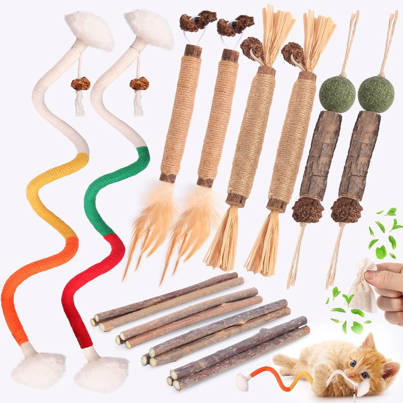 Cat Toys Cat Chew Toys, Silvervine Sticks Catnip Rope Toys for Cats Teeth Cleaning, Kitten Dental Care, Kitty Toys for Indoor Cats Increase Appetite,Enhances Oral & Dental Health (21 Pack) 21 Pack - BeesActive Australia