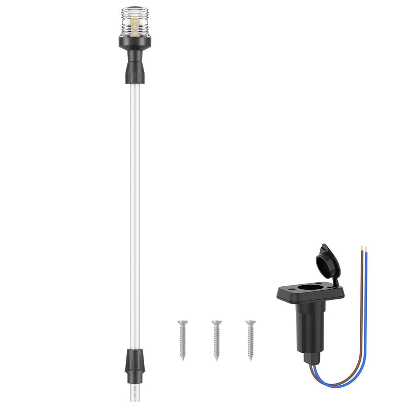 Obcursco Boat Stern Lights, Telescoping Pole 27"-48" LED Anchor Light with Base, 12V Adjustable 3NM 360° Navigation Lighting for Pontoon, Yacht, Bass, and Fishing Boats (27"-48", Silver) Silver 02 - BeesActive Australia