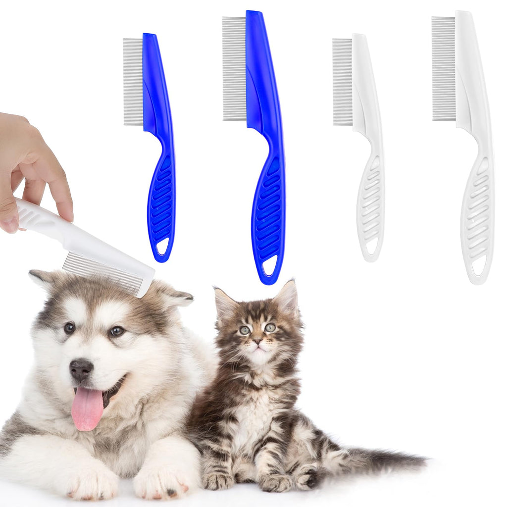 4Pcs Pet Hair Comb Tear Stain Removal, Flea Comb for Dogs, Removes Crust, Mucus, and Stains, 2 in 1 Dog Comb for Small Dogs and Puppies, Stainless Steel Grooming Massage Double Sided Comb