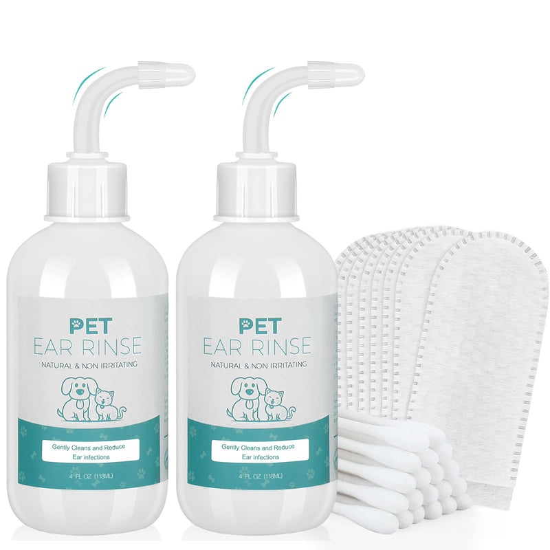 2Pack Advanced Dog Ear Cleaner, Dog Ear Cleaning Solution-Pet Ear Rinse Gently & Efficiently Dog Ear Wash-Cat & Dog Ear Clean-with 20 Cotton Swabs & 20 Finger Covers 2 Pack