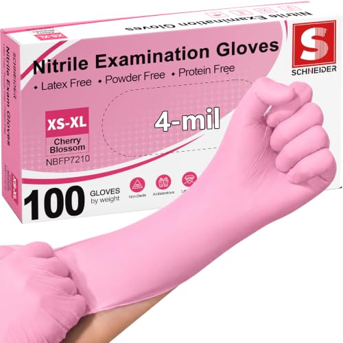 Schneider Medical Nitrile Exam Gloves, Powder & Latex Free, Pink Small 100