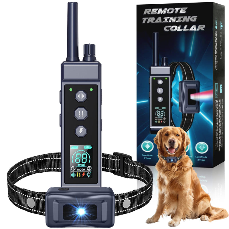 Shock Collar for Dogs - 4265ft Waterproof Training Collar with Flashing Light for Small Medium Large Dogs with Rechargeable Remote, Beep (1-8), Vibration(1-16), Safe Shock(1-99) (Black) Black - BeesActive Australia