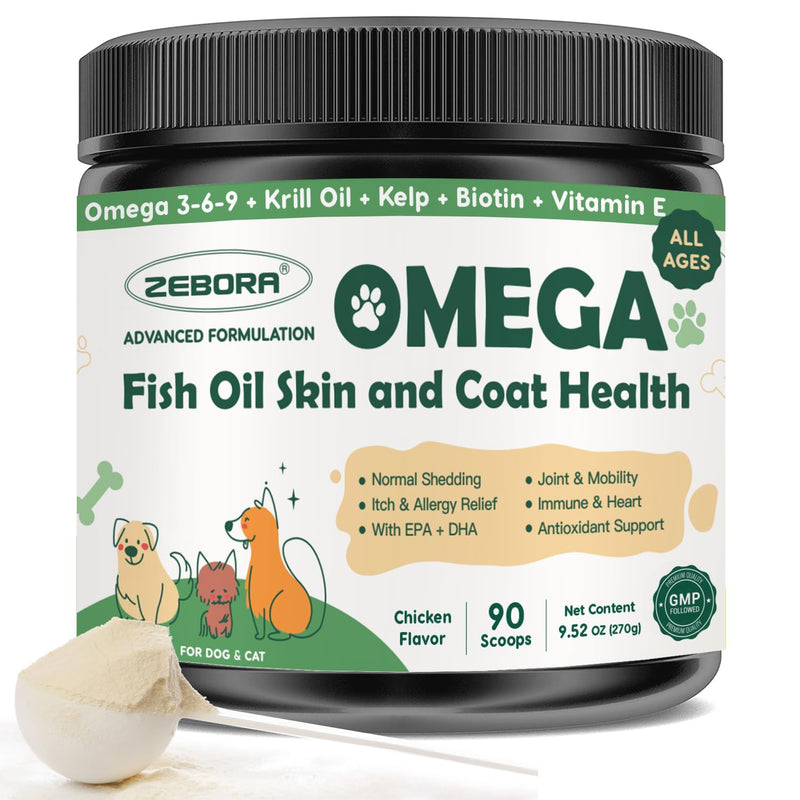 Omega 3 Fish Oil for Dogs, Dog Fish Oil Powder, Wild Caught Fish Oil, EPA&DHA, Krill Oil, Kelp, Dog Skin and Coat Supplement, Anti Itch & Shedding, Support Dry Skin, Joint Health, Dog Allergy Relief 90 Scoops - PawsPlanet Australia