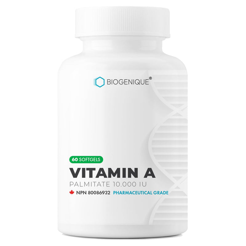 Biogenique Vitamin A - 60 Softgels 10,000 IU - Helps Support Eye, Skin Health and Immune System - 2 Months Supply Vitamin A Supplement Made in Canada, Non-GMO