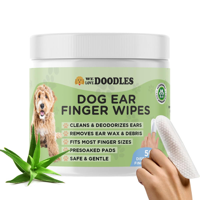 We Love Doodles Dog Ear Wipes - Pre Soaked Finger Ear Wipes for Dogs, Safe & Gentle Ear Cleaner for Dogs, Cleans & Deodorizes, Pet Wipes for Dogs, Dog Cleaning Wipes for Easy Grooming, 50pcs - PawsPlanet Australia