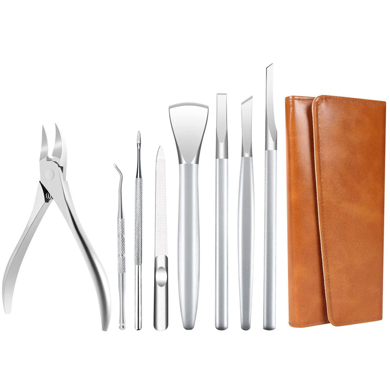 Pedicure Tools for Feet,Ingrown Toenail Treatment,Ingrown Toenail Removal Kit,Pedicure Set,Toenail Grooming Kit,Top Notch Foot Blade, Super Sharp Toenail Clippers(8 Pcs Leather Case) 8 Pcs Set