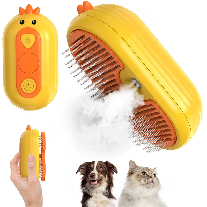 Cat Steam Brush for Shedding, Steam Brush for Cats with Release Button, 3in1 Self Cleaning Cloud Care Cat Hair Brush, Rechargeable Cat Deshedding Brush with Steam for Long & Short Haired Cats and Dogs Yellow - BeesActive Australia