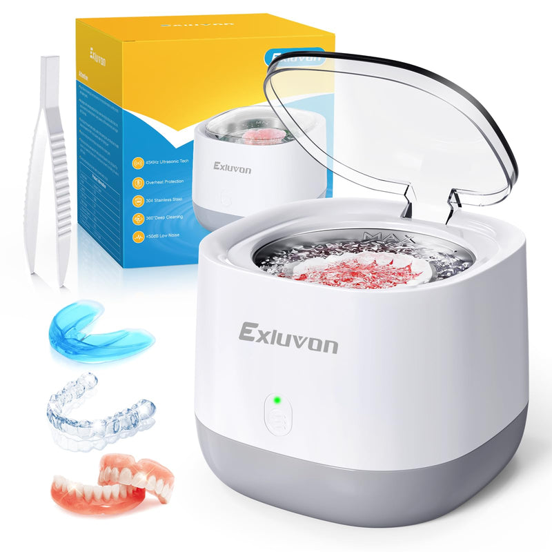 Ultrasonic Retainer Cleaner 45kHz, 250ML Portable Jewelry Cleaner, Professional Retainer Cleaner Machine for Denture, Mouth Guard, Aligner White with Light Gray - BeesActive Australia