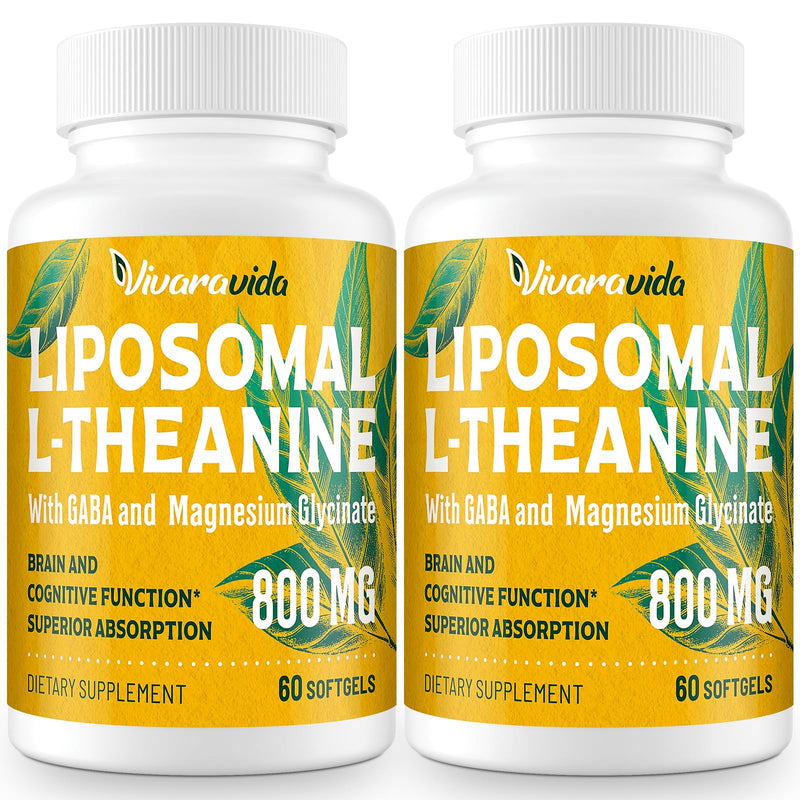 Vivaravida L-Theanine 800mg Supplement with GABA and Magnesium Glycinate - Natural Compound, Sleep and Relaxation (120 Softgels) 60 Count (Pack of 2)