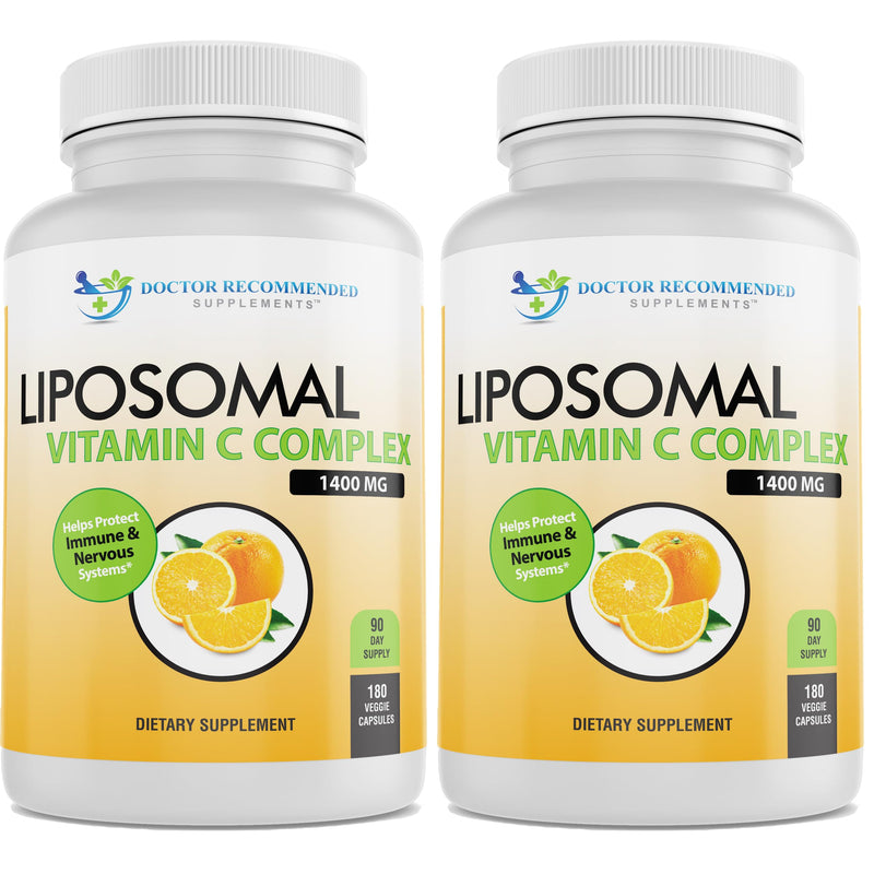 Liposomal Vitamin C 1400mg Per Serving - High Absorption Ascorbic Acid, Lypo-Spheric Vitamin C Complex Immune Support Supplement w/ Powerful Antioxidants and Collagen Booster, (180 Veggie Caps 2 Pack) 180 Count (Pack of 2)