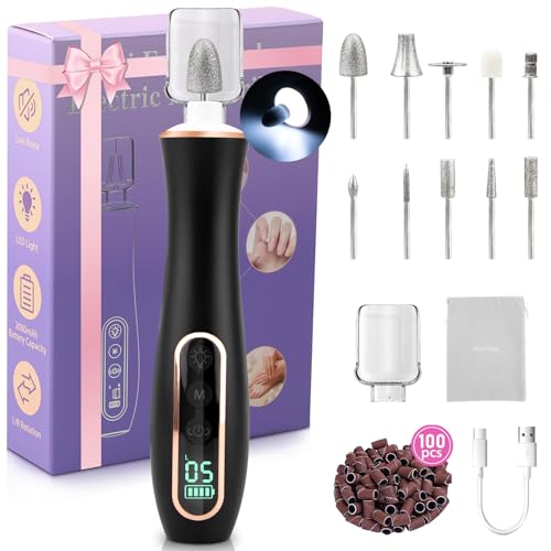 Professional Manicure Pedicure Kit, Cordless Electric Nail File Set, 360° LED Light Nail Drill Machine with LCD Display, 10 Speeds Rechargeable Nail Drill for Gel Nail Thick Toe Nails Christmas Gifts Black-1 Pack