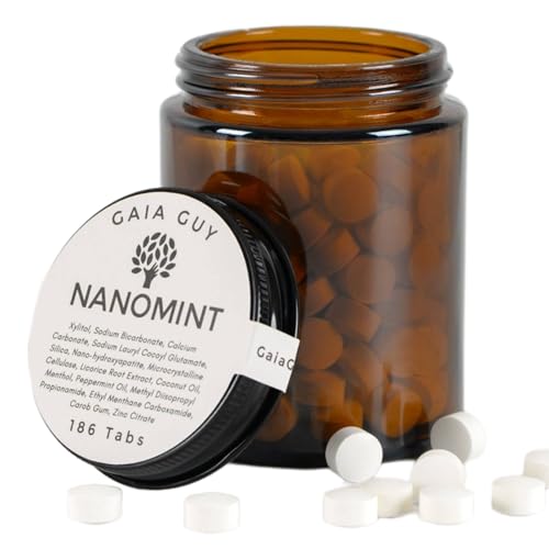 Gaia Guy | NanoMint Fluoride Free Toothpaste | Nano-Hydroxyapatite Remineralizing Toothpaste Tablets - Nano Hydroxyapatite (nHA), Plastic Free, Eco-Friendly Glass Jar | 186 Tabs