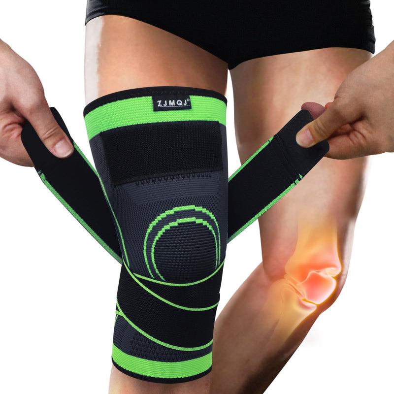 Knee Brace with Straps for Women/Men, Knee Compression Sleeve for Knee Pain, Arthritis, ACL, PCL, Meniscus Tear, Joint Pain Relief. Knee Support for Running, Workout, 1 pcs (Green, L/XL) Green, L/XL - BeesActive Australia