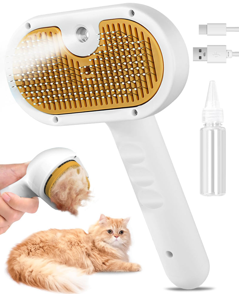 Cat Steam Brush for Shedding Cat Gifts for Cat Lovers Women, 3 In 1 Steamy Pet Grooming Brush with Release Button and Tank for Indoor Long and Short Hair Dogs and Cats White - BeesActive Australia