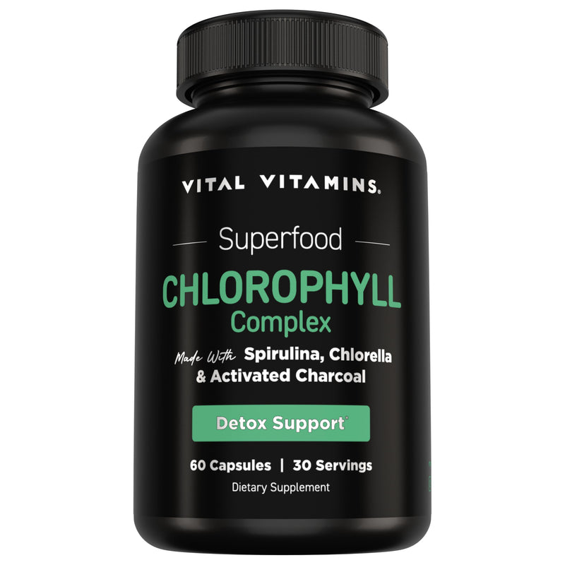 Vital Vitamins Chlorophyll Pills with Spirulina, Chlorella & Charcoal | Detoxifies & Freshens from Within, Natural Body Deodorizer, Superfood Complex for Women & Men, 60 Capsules 60 Count (Pack of 1)